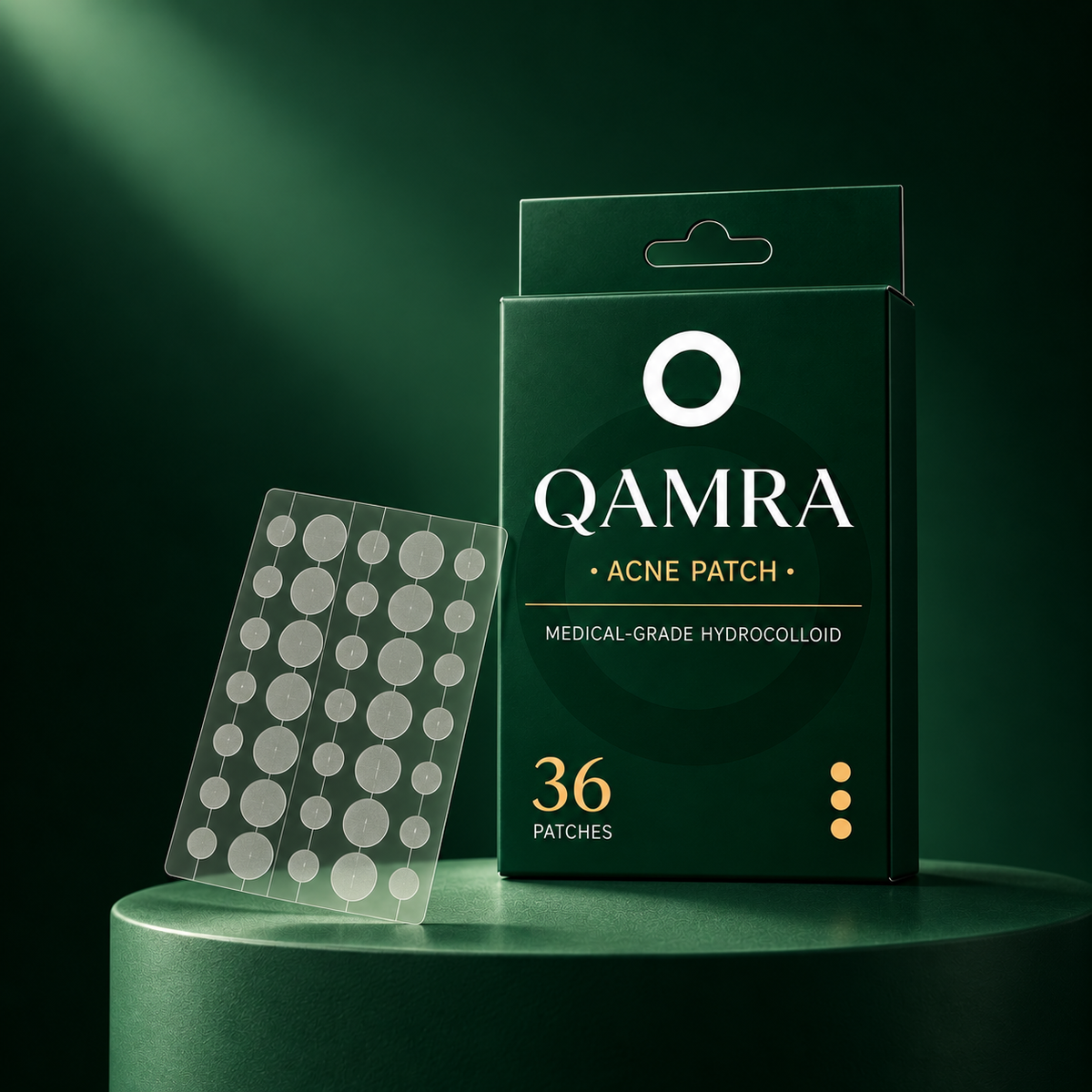 QAMRA acne patch box and patch sheet